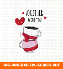 Cute flat cartoon couple cup illustration with vector valentines day svg 2023 - GZIBO