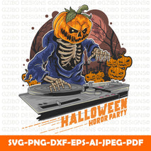 Pumpkin head halloween dj in music party Pumpkin - Halloween, Fall, Autumn - Instant Digital Download - svg, png, dxf, and eps - GZIBO