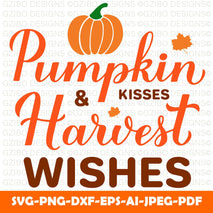 Pumpkin kisses and harvest wishes funny fall quote lettering vector template for typography poster banner flyer postcard - GZIBO