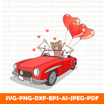 banner-3-adorable-cats-are-driving-love-car-with-heart-balloons SVG, Heart Svg, Love Svg, Hearts SVG, Valentine Svg, Valentines day Svg, Cut File for Cricut, Silhouette, Digital Download