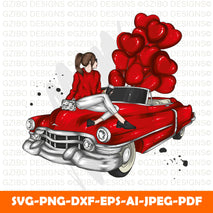 beautiful-girl-clothes-vintage-car-fashion-style-clothing-accessories t-shirt-design valentines-day car,balloon,love art  girl-stylish-clothes-svg