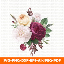 Floral card Flowers SVG Bundle, Flowers Clipart, Leaves svg, Rose SVG, Circut Cut Files Silhouette, Flowers Png, DXF Eps Vector Instant Download Shirt