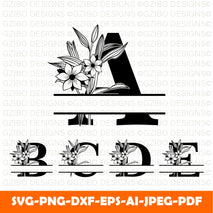 floral-split-alphabet-monogram-letters-z Split Monogram Alphabet SVG, DXF, PNG, Split Monogram Frame Alphabet, Cut File for Cricut, Silhouette, 26 Individual Svg Png Dxf
