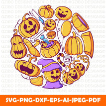 Scary halloween element Pumkins Halloween Scary Funny Witch SVG Digital Instant Download for Cricut, Silhouette - GZIBO