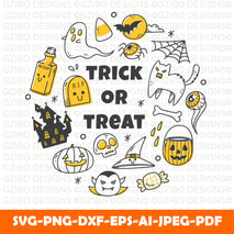 Kawaii halloween object in doodle style ghost Halloween Ghost Doodle Set. Hand drawn illustration PNG and SVG files. For t-shirts, stickers, scrapbooking and more, - GZIBO