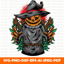 Scary pumpkin scarecrow vector illustration Pumpkin scarecrow PNG,Sublimation design,Digital Design, svg files,Images 300dpi Digital - GZIBO
