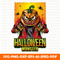 Scary halloween monster vector illustration Halloween Monster Heads Graphics - GZIBO