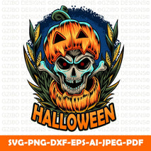 Halloween pumpkin and it has a skull inside and this design is perfect for halloween night tshirts - GZIBO