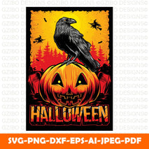 crow on pumpkin Halloween Black Crow and Pumpkin Decor | Halloween Pumpkin svg | Halloween Decoration | Pumpkin Carving | Halloween Shirt svg | Pumpkin svg - GZIBO