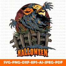 Halloween pumpkin-headed scarecrow, looks spooky and colorful - GZIBO