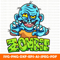 Cartoon zombie with funny pose Zombie Halloween Monster svg png pdf psd jpg dxf File Type Cute Spooky Scary Kids Character Commercial Use Print on Demand Clipart Graphic - GZIBO