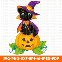 Cartoon cat wizard with different colored eyes for halloween - GZIBO