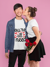 Happy love day valentine s day typography t shirt design with heart arrow kiss quotes isolated background vector - GZIBO